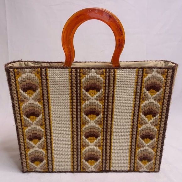 Vintage Handbags - Handmade needlepoint handbag retro brown vintage purse fall colors grandmacore